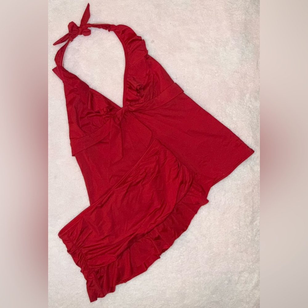 Kenneth Cole Reaction Red Swim Halter Skirted M L
